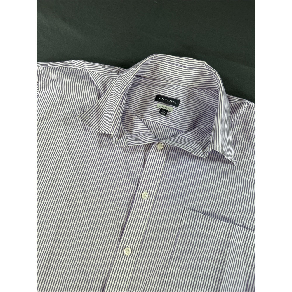 Van Heusen regular-fit dress shirt featuring a classic purple and white
